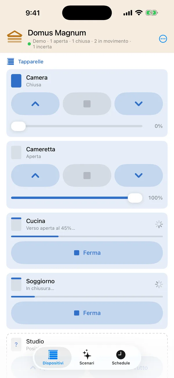 Domus Magnum, sostituto dell'app My Higgins: la tapparella della cucina va al 45%